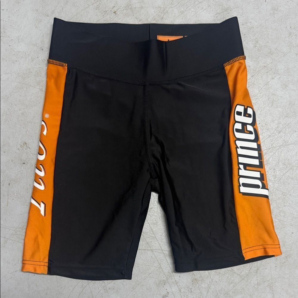 Prince Spandex Biker Shirts TITOS Branded Black and Orange Sports Shorts